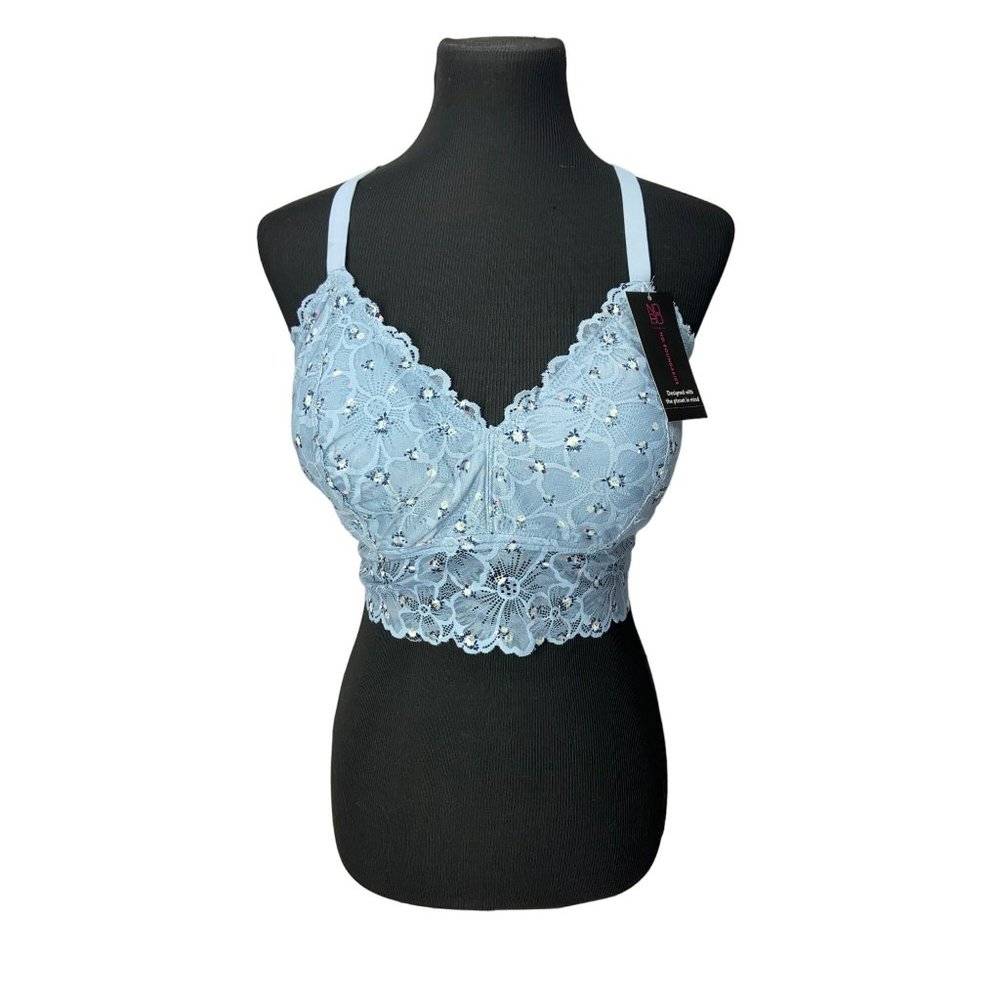 No Boundaries Juniors Sheer Romance Ditsy LonglineFloral Lace Bralette Size Xxxl